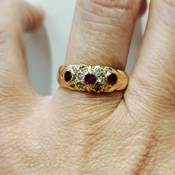 Bague Or Jaune 18k Rubis et Oxyde de Zirconium - taille 55