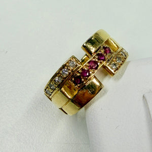 Bagues Tank en Or Jaune 18k avec Diamants et Rubis Taille 50