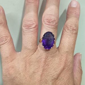 Solitaire en Or Jaune 18 Carats avec Améthyste - Taille 55