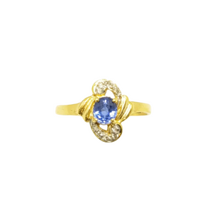 Bague Solitaire en Or Jaune avec Diamants et Aigue Marine 18K Taille 50