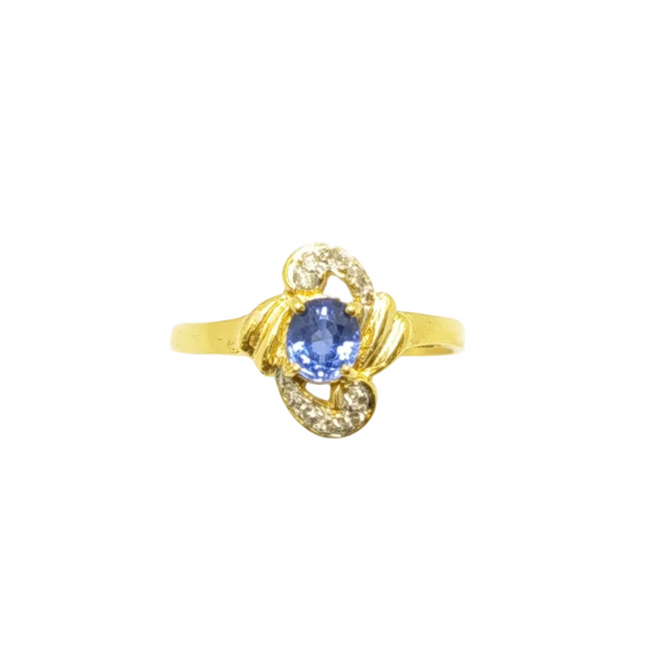 Bague Solitaire en Or Jaune avec Diamants et Aigue Marine 18K Taille 50