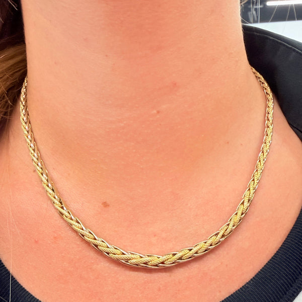 Collier Ras du Cou Maille Palmier en Or Jaune et Or Blanc 18k