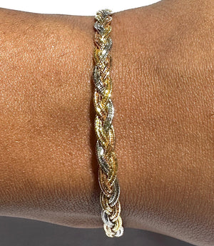 Bracelet Tressé en Or Jaune Blanc Rose 18k