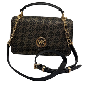 Sac à Main Michael Kors Delancey Satchel Noir Doré