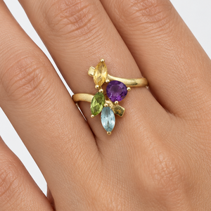 Bague avec Pierres Oxyde de Zircon en Or Jaune 18K - Taille 52
