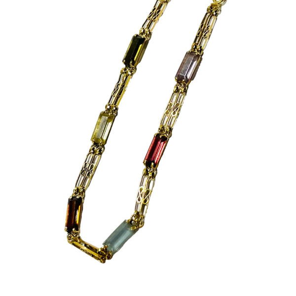 Bracelet Maillon Filigrane en Or Jaune avec Pierres Précieuses 18K