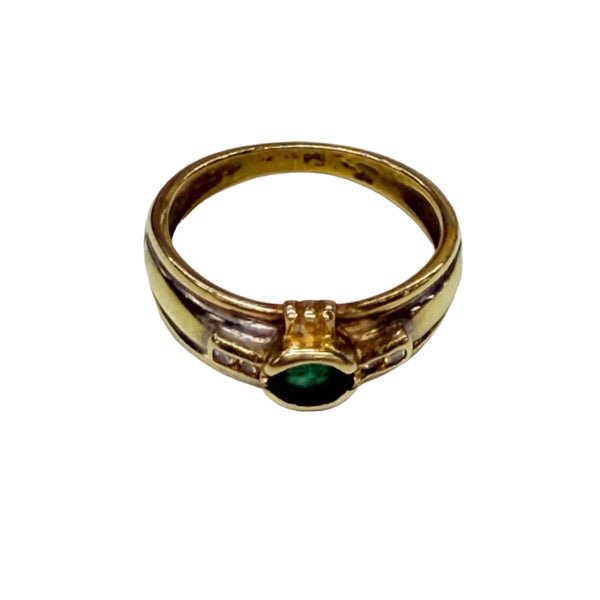 Bague en Or jaune et blanc 18K avec Émeraude Diamants - Taille 54