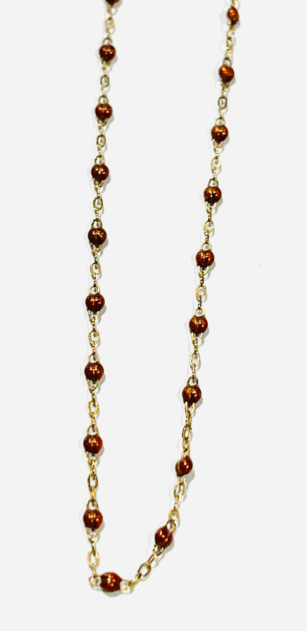Collier Ras du Cou Or Jaune 18K avec Perles Résine Cuivre