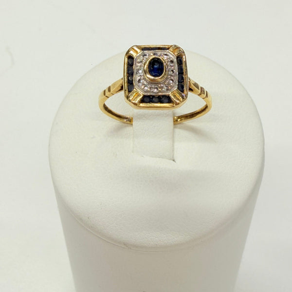 Bague avec Saphir et Diamants en Or Jaune et blanc 18K - Taille 55