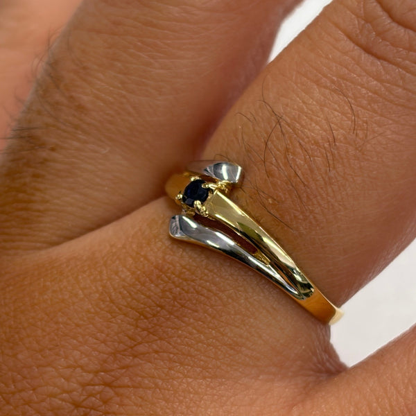 Bague en Or Jaune et Gris avec Saphir - Taille 53