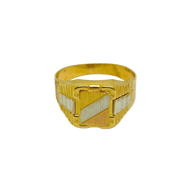Bague Chevalière en Or Jaune, Or Rose et Or Blanc 18 Carats - Taille 64