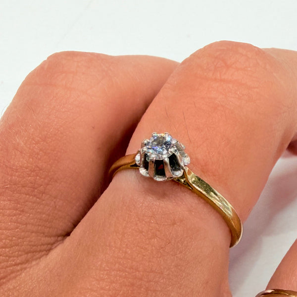 Bague Solitaire en Or Jaune et Blanc 18k Taille 54