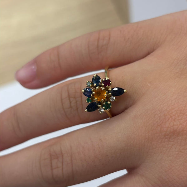 Bague Empierrée en Or Jaune avec Pierres Naturelles 18K Taille : 57