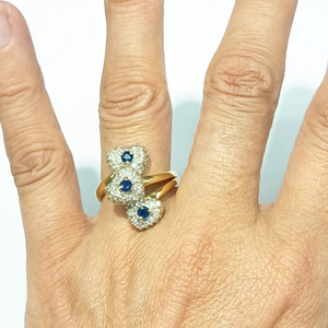 Bague Artisanale en Or Jaune avec Diamants et Saphir 18K Taille 54