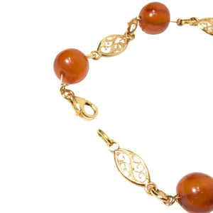 Bracelet Maillon Filigrane en Or Jaune 18K Ambre Baltique