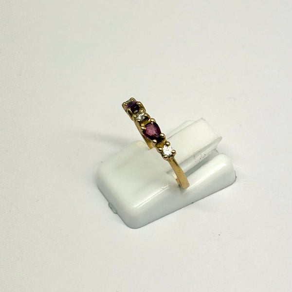 Bague Or Jaune 18 Carats avec Diamants et Rubis - Taille 51