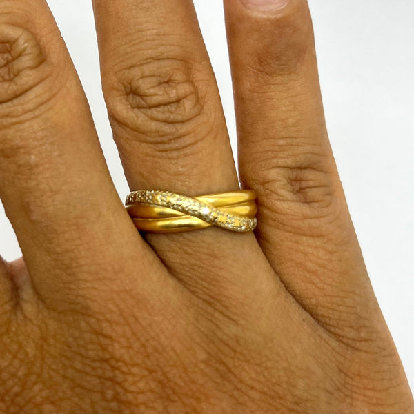Bague en Or Jaune 18 Carats avec Éclats de Diamants - Taille 58