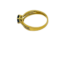 Bague avec Saphir et Diamants en Or Jaune 18 Carats - Taille 52
