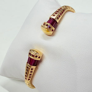Bracelet Jonc Ouvert en Or Jaune 18k avec Rubis