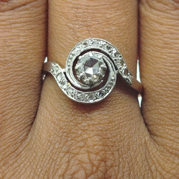 Bague en Or Jaune & Or Blanc avec Diamants 18K Taille : 55