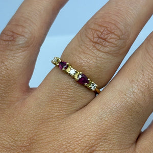 Bague Or Jaune 18 Carats avec Diamants et Rubis - Taille 51