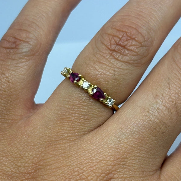 Bague Or Jaune 18 Carats avec Diamants et Rubis - Taille 51