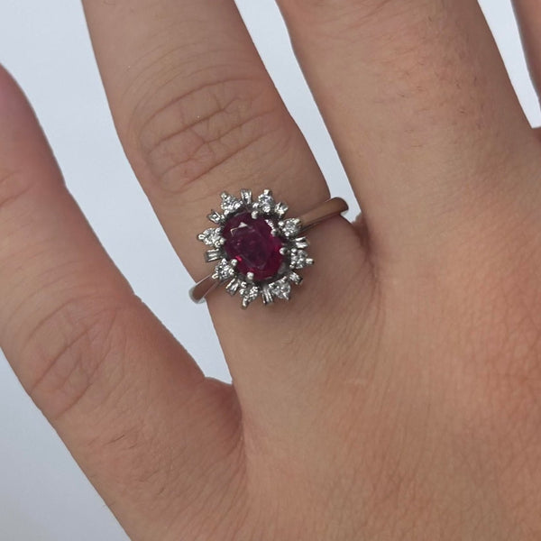 Bague Marguerite en Or Blanc avec Pierre Naturelle 18 K Taille : 53