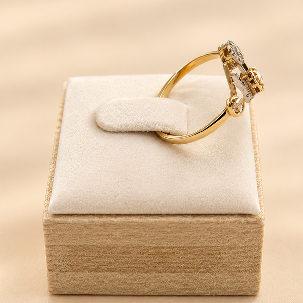 Bague Ancienne en Or Jaune et Blanc avec Perles et Moissanite - Taille 54