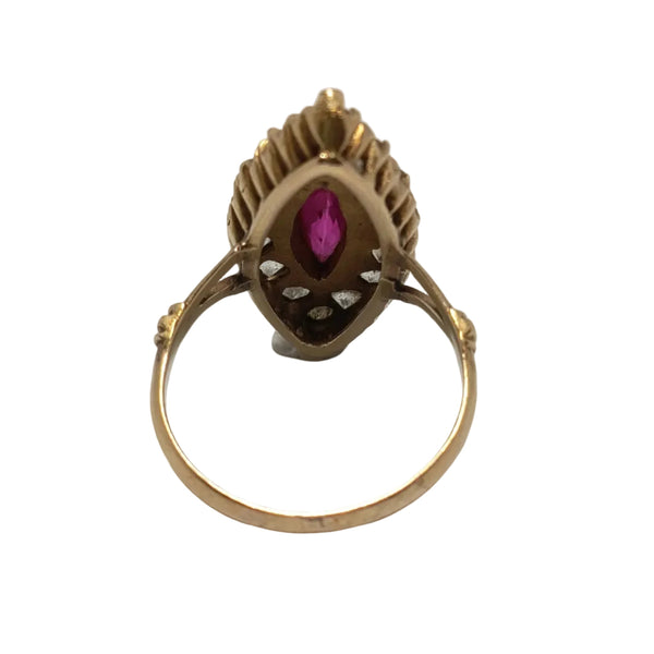 Bague Marquise en Or Jaune avec Rubis & Oxyde de Zirconium 18K Taille : 55