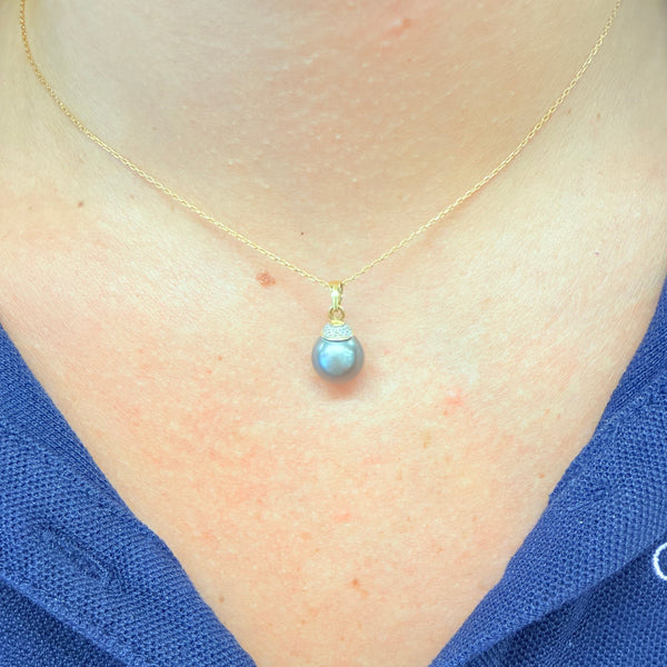 Pendentif avec Perle de Tahiti en Or Jaune & Or Blanc 18k