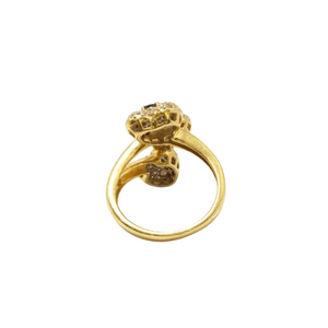 Bague Artisanale en Or Jaune avec Diamants et Saphir 18K Taille 54