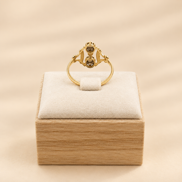 Bague Ancienne en Or Jaune et Blanc avec Perles et Moissanite - Taille 54