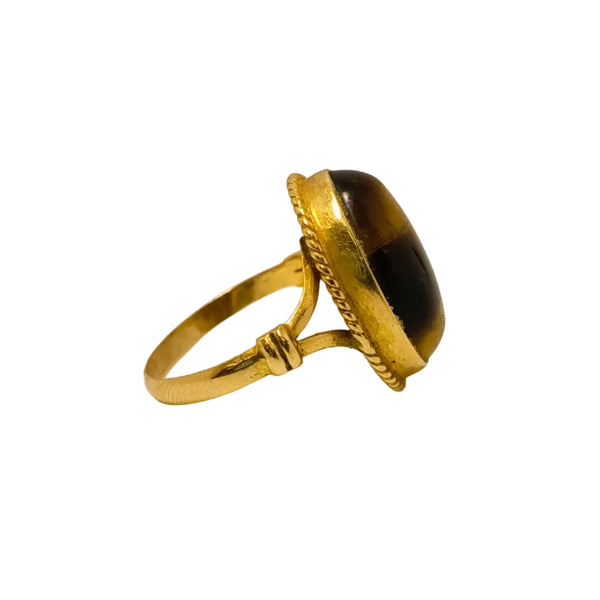 Bague Artisanale Or Jaune avec Œil du Tigre Bijou 18 K Taille 50