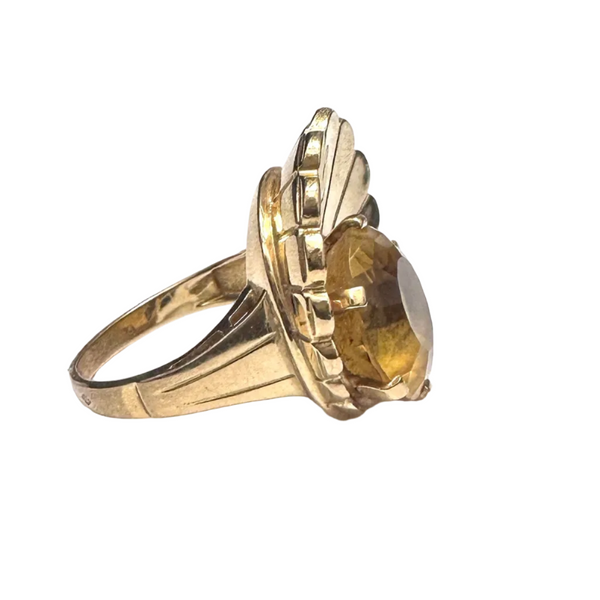 Bague Ancienne en Or Rose avec Citrine 18K Taille 54