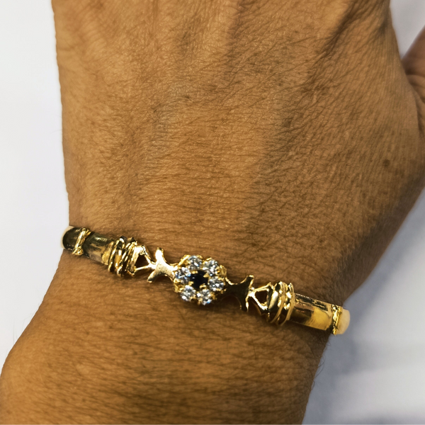 Bracelet Jonc avec Saphirs et Zirconium en Or Jaune 18K