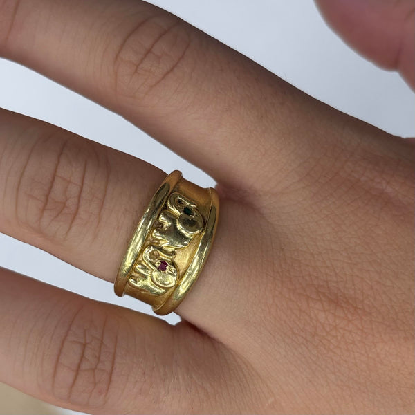 Bague éléphants en or jaune 18k Taille : 59