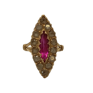 Bague Marquise en Or Jaune avec Rubis & Oxyde de Zirconium 18K Taille : 55