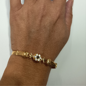Bracelet Jonc avec Saphirs et Zirconium en Or Jaune 18K