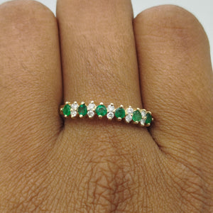 Bague en Or Jaune 18K avec Diamants et Émeraude - Taille 57