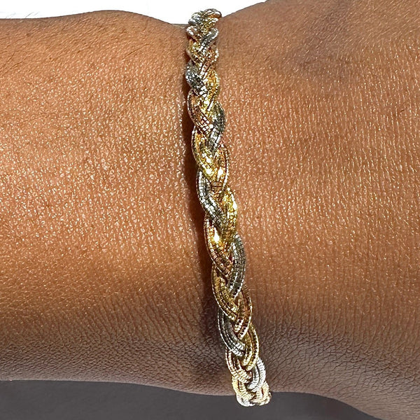 Bracelet Tressé en Or Jaune Blanc Rose 18k