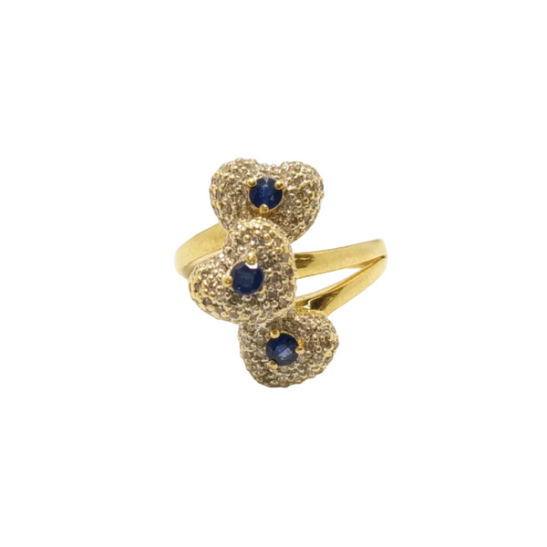 Bague Artisanale en Or Jaune avec Diamants et Saphir 18K Taille 54