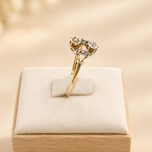 Bague Ancienne en Or Jaune et Blanc avec Perles et Moissanite - Taille 54