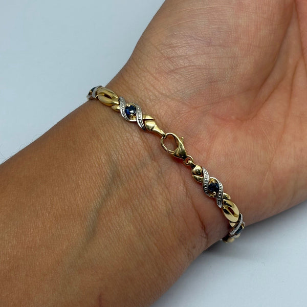 Bracelet Maille Fantaisie avec Saphirs en Or Jaune & Or Gris 18K
