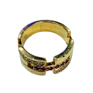 Bagues Tank en Or Jaune 18k avec Diamants et Rubis Taille 50