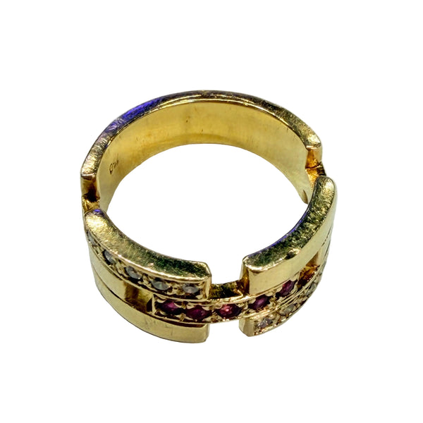 Bagues Tank en Or Jaune 18k avec Diamants et Rubis Taille 50