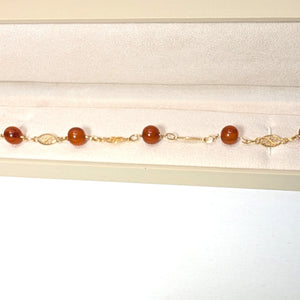 Bracelet Maillon Filigrane en Or Jaune 18K Ambre Baltique