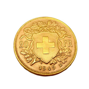 Pièce de 20 Francs Suisse Or Jaune 1949 Rare 20 Carats