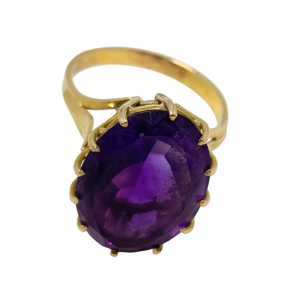 Solitaire en Or Jaune 18 Carats avec Améthyste - Taille 55