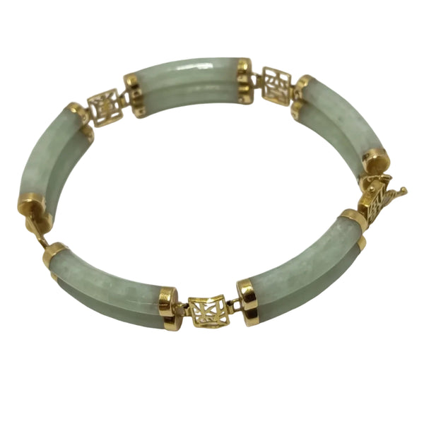 Bracelet artisanal or jaune 18 carats avec jade