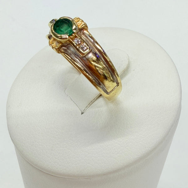 Bague en Or jaune et blanc 18K avec Émeraude Diamants - Taille 54